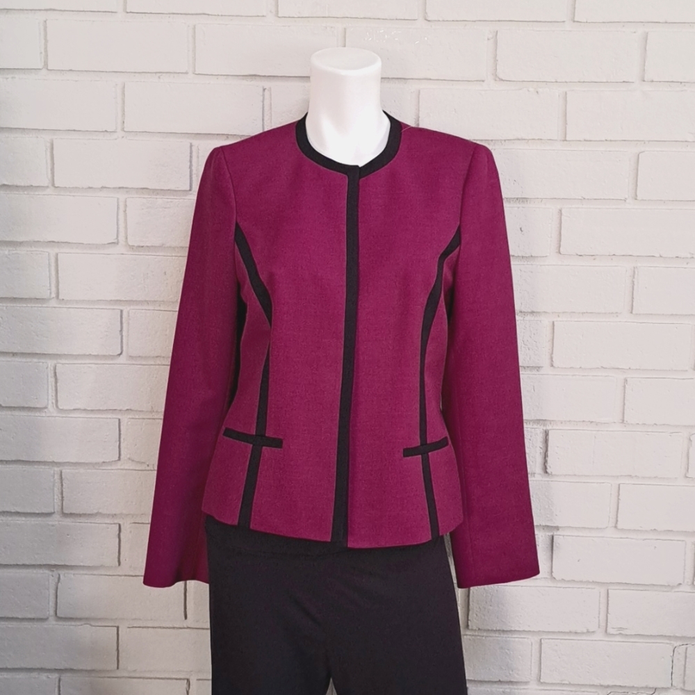 Evan Picone Fucia/Black Open Front Lined Blazer. Size 6 NWOT